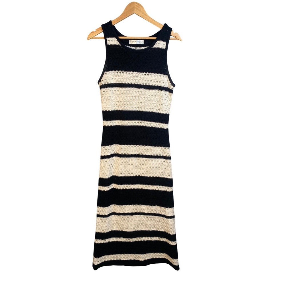 Stanton Crochet Knit Maxi Dress Womens Large Striped Costal Nautical Beachy